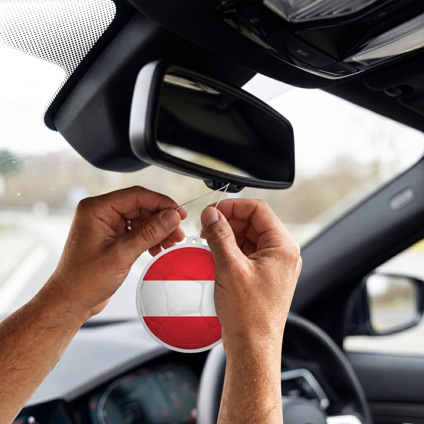 Austria flag car freshener hanging on rearview mirror